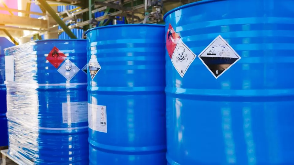 Blue chemicals barrels
